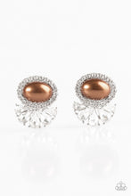 Load image into Gallery viewer, Paparazzi Happily Ever After-Glow - Brown Pearly Bead - White Rhinestones - Post Earrings - $5 Jewelry With Ashley Swint