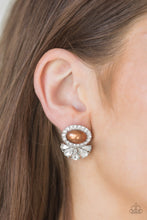 Load image into Gallery viewer, Paparazzi Happily Ever After-Glow - Brown Pearly Bead - White Rhinestones - Post Earrings - $5 Jewelry With Ashley Swint