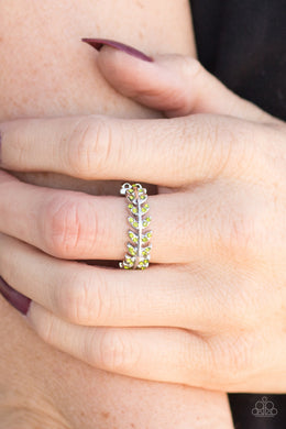 Paparazzi Harvest Haven - Green - Rhinestones - Leafy Silver Band - Ring - $5 Jewelry With Ashley Swint