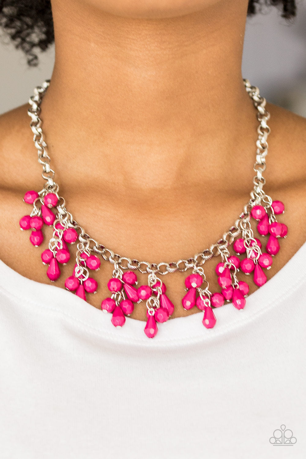 Paparazzi Modern Macarena - Pink Teardrop Beads - Necklace and matching Earrings - $5 Jewelry With Ashley Swint