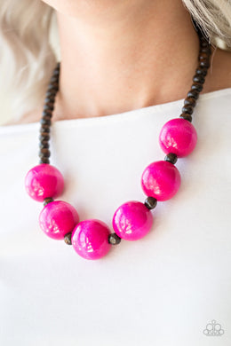 Paparazzi Oh My Miami - Pink - Wooden Beads - Necklace and matching Earrings - $5 Jewelry With Ashley Swint