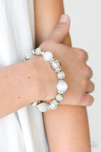 Paparazzi Once Upon A MARITIME - White - Ornate Silver Beads - Stretchy Band Bracelet - $5 Jewelry With Ashley Swint