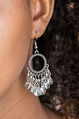 Paparazzi Paradise Palace - White - Teardrops and Faceted Silver Beads - Hoop Earrings - $5 Jewelry With Ashley Swint