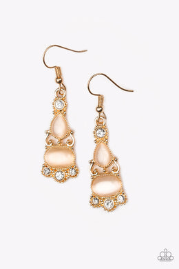 Paparazzi Push Your LUXE - Gold - Moonstone - White Rhinestones - Earrings - $5 Jewelry With Ashley Swint