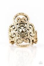 Load image into Gallery viewer, Paparazzi Regal Regalia - Brass - Topaz Rhinestone Ring - $5 Jewelry With Ashley Swint