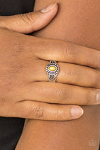 Load image into Gallery viewer, Paparazzi Right On TREK - Yellow Bead - Silver Dainty Band Ring - $5 Jewelry With Ashley Swint