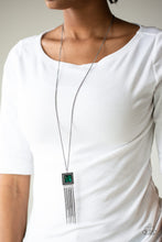 Load image into Gallery viewer, Paparazzi Shimmer Sensei - Green Gem - Gunmetal Chain - Necklace &amp; Earrings - $5 Jewelry With Ashley Swint