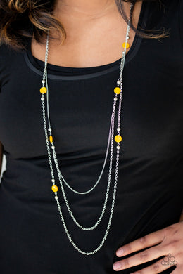 Paparazzi So SHORE Of Yourself - Yellow Beads - Silver Chains Necklace & Earrings - $5 Jewelry With Ashley Swint