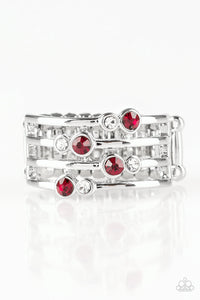 Paparazzi Sparkle Showdown - Red - White Rhinestones - Silver Ring - $5 Jewelry with Ashley Swint