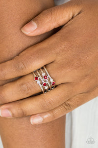 Paparazzi Sparkle Showdown - Red - White Rhinestones - Silver Ring - $5 Jewelry with Ashley Swint
