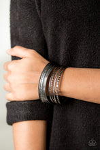 Load image into Gallery viewer, Paparazzi Standout Shimmer - Black Gunmetal Bangles - Set of 6 Bracelets - $5 Jewelry With Ashley Swint