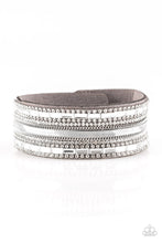 Load image into Gallery viewer, Paparazzi Teasingly Tomboy - Silver - White Rhinestones - Gray Suede Band Wrap Bracelet - $5 Jewelry With Ashley Swint
