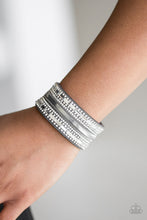 Load image into Gallery viewer, Paparazzi Teasingly Tomboy - Silver - White Rhinestones - Gray Suede Band Wrap Bracelet - $5 Jewelry With Ashley Swint