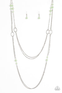 Paparazzi The New Girl In Town - Green Pearls - Silver Chain Necklace and matching Earrings - $5 Jewelry With Ashley Swint