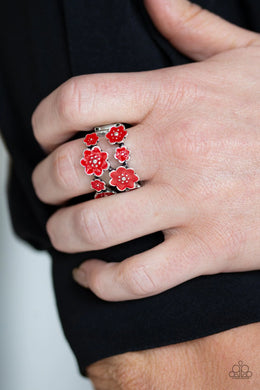Paparazzi Floral Crowns - Red Flowers - Dainty Band Ring