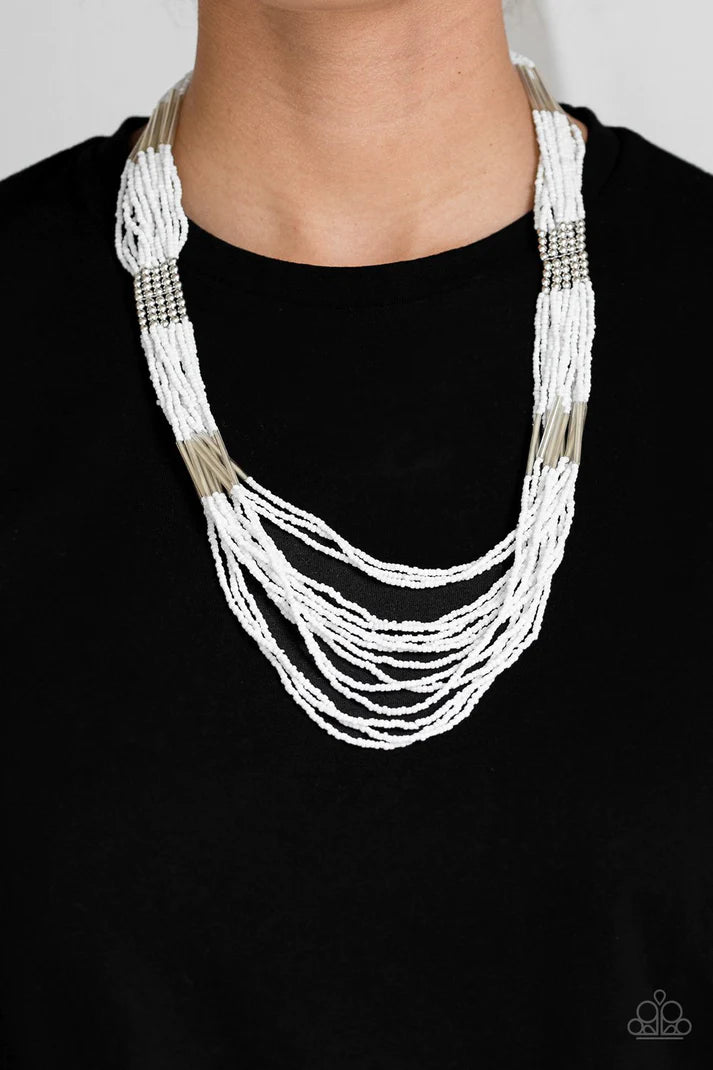 White seed store bead necklace paparazzi