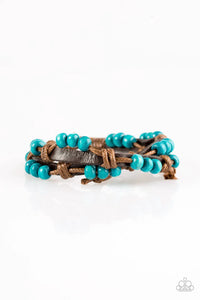 Paparazzi Bikinis and Boardwalks - Blue Wooden Beads - Leather Sliding Knot Bracelet