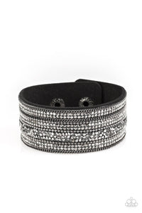 Paparazzi Really Rock Band- Black - Gunmetal - Hematite Rhinestones - Wrap Snap Bracelet - $5 Jewelry with Ashley Swint