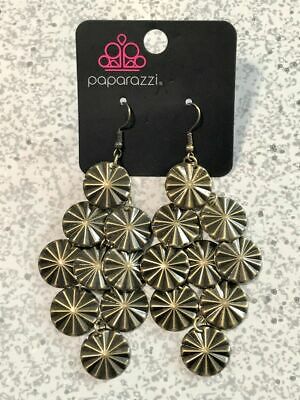 Paparazzi Star Spangled Shine - Brass - Star Patterns - Earrings - $5 Jewelry with Ashley Swint