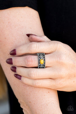 Paparazzi Cave Babe - Yellow Bead - Silver Band Ring - $5 Jewelry with Ashley Swint
