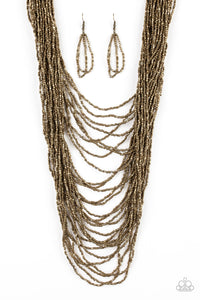 Paparazzi Dauntless Dazzle - Brass - Seed Bead - Necklace & Earrings - $5 Jewelry with Ashley Swint