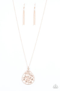PAPARAZZI BOUGH Down - Rose Gold - Necklace & Earrings
