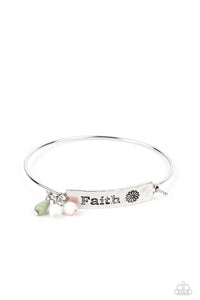Paparazzi Flirting with Faith - Green - Silver Bangle Bracelet