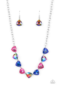 Paparazzi Dreamy Drama - Blue - Oil Spill Necklace & Earrings - EMP EXCLUSIVE