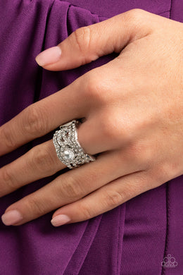 Paparazzi Doting on Dazzle - White - Ring - Life of the Party Exclusive