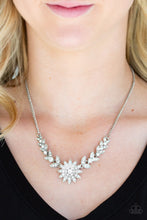 Load image into Gallery viewer, Paparazzi Garden Glamour - White Rhinestones - Glittery Leafy Frames Silver Necklace - January 2019 Life of the Party Exclusive - $5 Jewelry With Ashley Swint