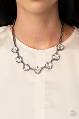 Paparazzi Star Quality Sparkle - Black Gunmetal Chain - Faceted White Teardrops - Necklace & Earrings - Life of the Party Exclusive December 2020 - $5 Jewelry with Ashley Swint