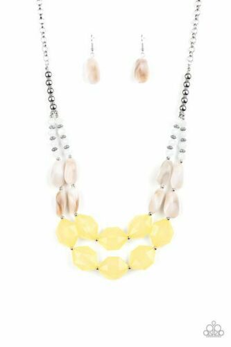 Paparazzi Seacoast Sunset - Yellow - Faceted Beads - Silver, Opaque Crystals - Necklace & Earrings - $5 Jewelry with Ashley Swint