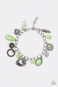 Paparazzi Summer Adventure - Green - Silver Heart Charm Bracelet - 2018 Summer Party Pack Exclusive - $5 Jewelry With Ashley Swint