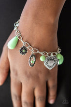Load image into Gallery viewer, Paparazzi Summer Adventure - Green - Silver Heart Charm Bracelet - 2018 Summer Party Pack Exclusive - $5 Jewelry With Ashley Swint