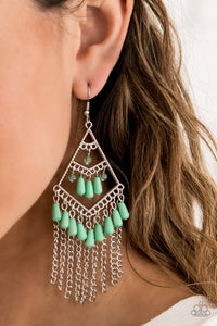 Paparazzi Trending Transcendence - Green - Silver Chains - Earrings - $5 Jewelry with Ashley Swint